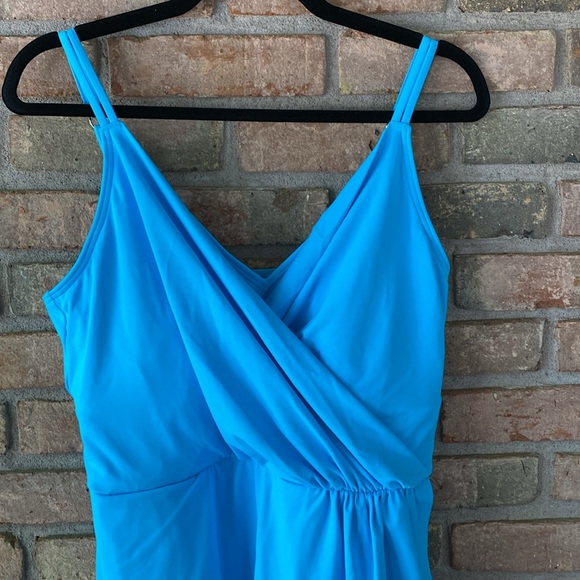 Lands' End Blue One Piece V-Neck Wrap Bathing Suit Size 14-16 NWOT - Picture 2 of 8